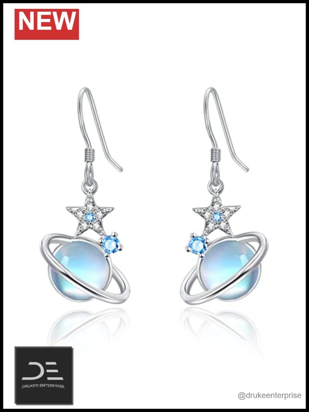 Sterling Silver Planet Dangle Earrings Celestial Galaxy Moonstone Jewelry